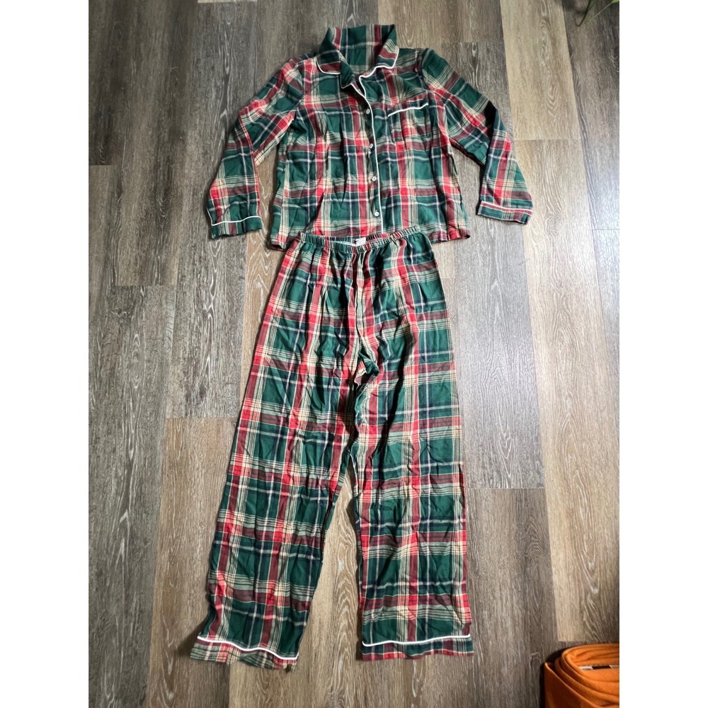 Unbranded Plaid Pajama Set Womens Medium Green Red Flannel Tartan Sleepwear